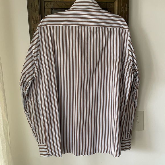 American Eagle Outfitters Men’s Brown Blue and White Striped Button Down - Picture 5 of 6